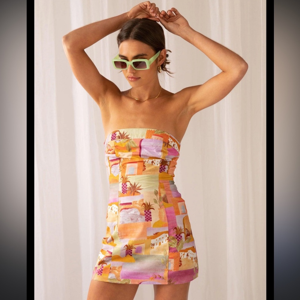 Peppermayo Strapless Resort Print Mini Dress